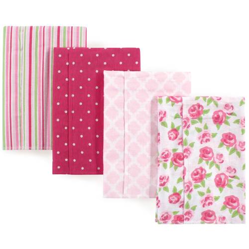 Hudson Baby Infant Girl Cotton Flannel Burp Cloths 4pk, Rose, One Size - Rose - One Size