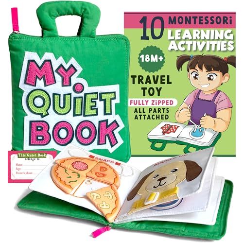 My Quiet Book - Toddler Plane Activities, Car Airplane Montessori Busy Board Book for Toddlers 1-3 - No Parts to Get Lost - Gifts for 1 2 3 4 Year Old Girl, Birthday Gifts Toys Age 2-4