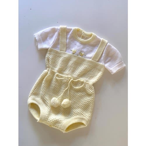Vintage 60s Baby "Chick" Knit Romper Yellow White One Piece Outfit Renro's Imports Italy Boy Girl