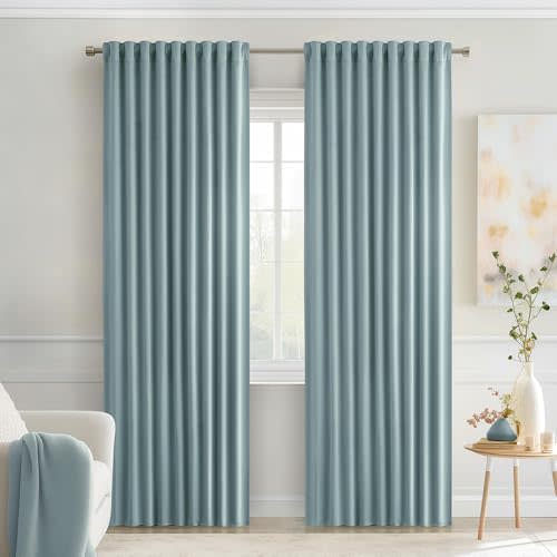 MIULEE Slate Blue Back Tab Blackout Curtains 52x84 Inch Length 2 Panels Set | Rod Pocket, Thermal Insulated, Room Darkening, Light Blocking, Privacy Curtains for Living Room Bedroom