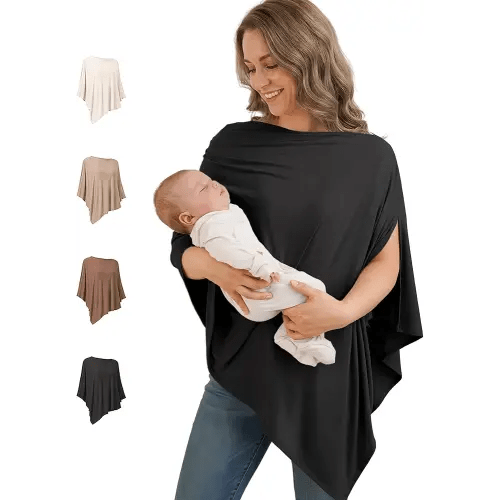 Konssy Nursing Cover for Breastfeeding, 360° Full Privacy Breathable Breastfeeding Cover, Multi-use Carseat Canopy(Black)