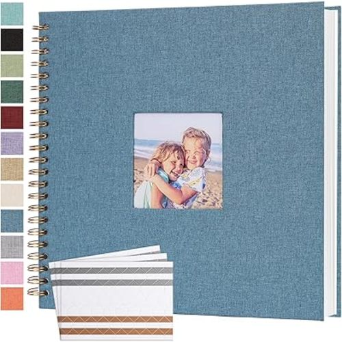 Scrapbook Photo Album 12x12 Inches 80 Pages Hardcover Kraft Paper Linen Cover Scrap Book Memory Book DIY Scrapbook Albums for Wedding Baby Boyfriend Travel Anniversary Family, Blue