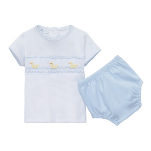 Little Ducklings Classics Smocked Diaper Cover Set - Light Blue