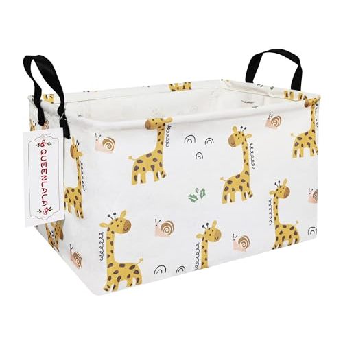 QUEENLALA Rectangular Laundry Hamper/Foldable Nursery Laundry Basket for Organizing/Storage Bin Baskets/Children Toy Office Bedroom/Toy Bin Closet Shelf Baskets (Rec-Giraffe)