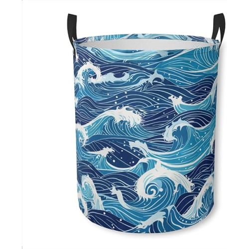 Laundry Basket Abstract Ocean Waves Collapsible Laundry Hamper with Handles Clothes Storage Bin for Household Bedroom Bathroom College Dorms