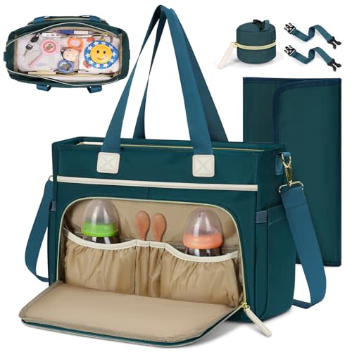 RAINSMORE Diaper Bag Tote, Large Diaper Baby Bag Waterproof Multifunctional Diaper Bag with Pacifier Case & Changing Pad