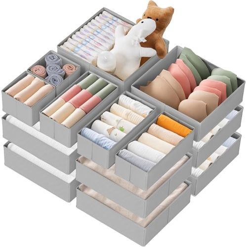 Drawer Organizer Clothes, 21 Pack Dresser Organizer for Baby Clothes, Underwear, Sock- Foldable Closet Organization and Storage Dividers Bins for Nursery, Bedroom (Grey)