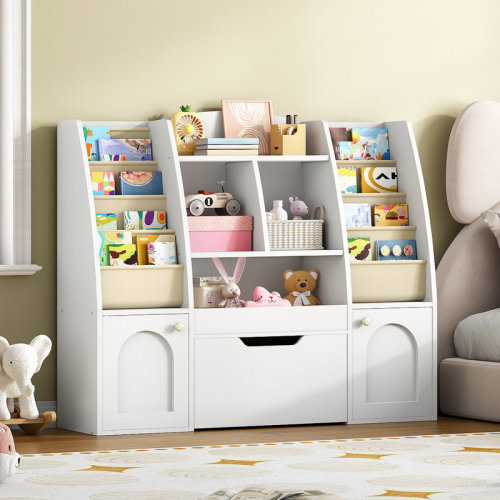 Isabelle & Max™ 47.2"L X 11.8"W X 39.7"H Kids Bookcase, Toy Storage Organizer, With 1 Wheeled Drawer, 2 Cabinets, 4 Fabric Sling Bookshelves On Both Side & Open Shelves, For Books And Toys, For Bedroom | Wayfair