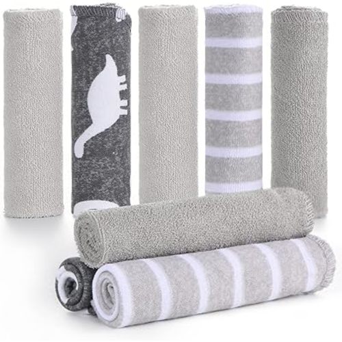 Baby Washcloths, Momcozy Ultra Soft Absorbent Towel, 8pcs Newborn Bath Face Towel, Natural Reusable Baby Wipes for Sensitive Skin, Baby Registry as Shower, 10"x10" (Gray)