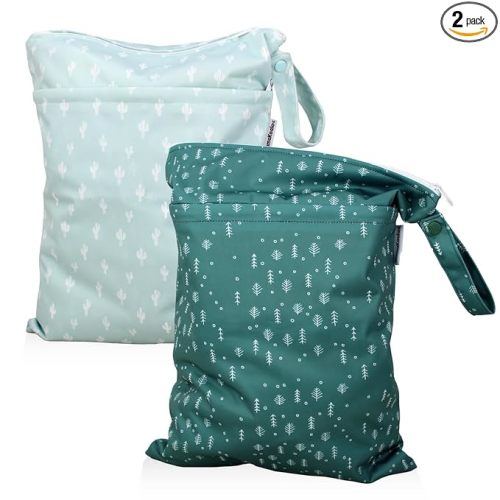 Mama Koala Waterproof Wet Dry Bags for Baby Items, Cloth Diapers, Swimsuits, Travel, Gym Clothes, Beach, Pump Parts, Toiletries, Two Zippered Pockets, 2 Pack (W017)