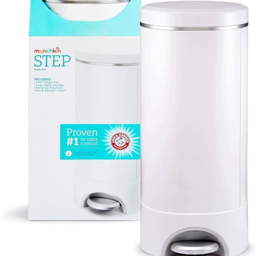 Munchkin® STEP™ Diaper Pail Powered by Arm & Hammer, #1 in Odor Control, Award-Winning, Includes 1 Snap, Seal & Toss™ Bag, 1 Starter Refill Ring, and 1 PUCK™ Baking Soda Cartridge