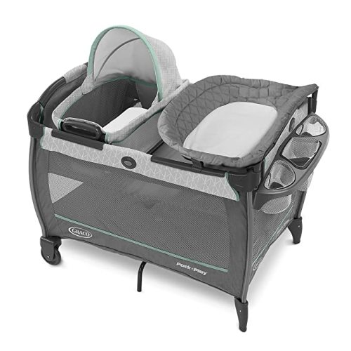 Graco Pack 'n Play Close2Baby Bassinet Playard Features Portable Bassinet Diaper Changer and More, Derby - w/ Removable Bassinet
