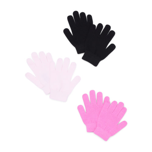 Wonder Nation Girls’ Magic Knit Gloves, 3-Pack, Pink Confection