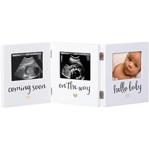 Pearhead Triple Sonogram Keepsake Photo Frame, Gender Neutral Ultrasound Keepsake, Ideal Pregnancy Gift For First Time Moms, Baby Shower and Nursery Decor, 3.5”x2.5” Photo Insert, White