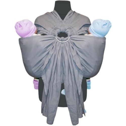 Grey Tandem Ring Sling for Twins – 100% Linen Cotton Blend Baby Carrier | Ergonomic Twin Baby Sling for Hip Carry | Soft, Adjustable & Breathable Ring Sling for Newborns to Toddlers up to 60 lbs