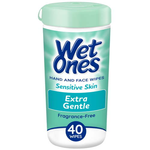 Wet Ones Sensitive Skin Hand Wipes, Fragrance Free, Unscented, 40 Ct Canister, Hypoallergenic
