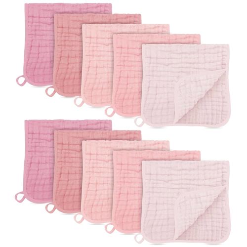 HIPHOP PANDA Muslin Burp Cloths, 10 Pack - Large 20" X10" - Ultra Absorbent and Soft 100% Cotton Baby Essentials Drool Rags and Messes for Newborn - ​Colorful Designs for Boy Girl, Blush Sakura Blend