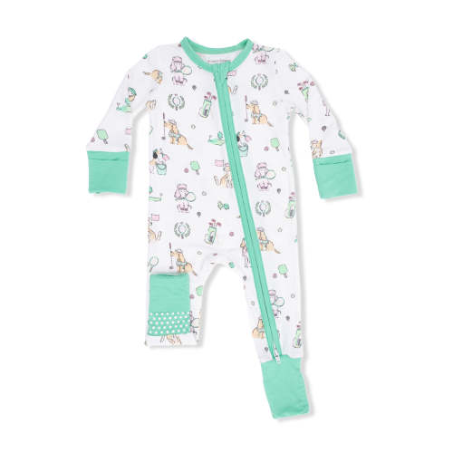 2-Way Zip Romper, Country Club Dogs Pink