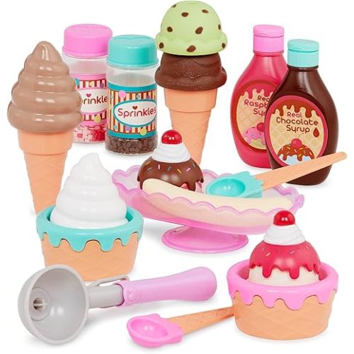 Battat Ice Cream Play Set, Sweet Treats Parlour, 21-Piece Toy Food Playset