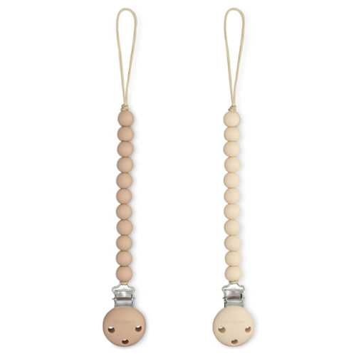 Comfy Cubs Pacifier Clips 2 Pack - 100% Food Grade Silicone Baby Pacifier Clips, BPA & PVC Free - CPSIA Certified, Lightweight and Flexible Baby Gifts - Beige & Light Beige