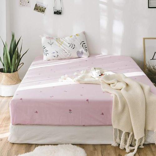 HIGHBUY Soft Cotton Fitted Sheet Twin for Kids Bed Pink Floral Bedding Sheet 1 Piece Deep Pocket,Breathable Cotton,Wrinkle Free,15" Deep Pocket Cooling Bed Sheet (Twin Sheet,Floral)