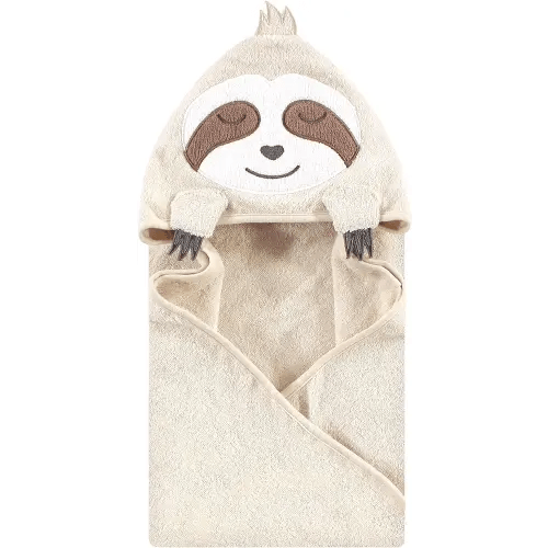 Hudson Baby Unisex Baby Cotton Animal Face Hooded Towel, Sloth, One Size
