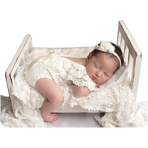 Newborn Photography Props Baby Girl Lace Romper Newborn Baby Photo Props Outfits (Off White)