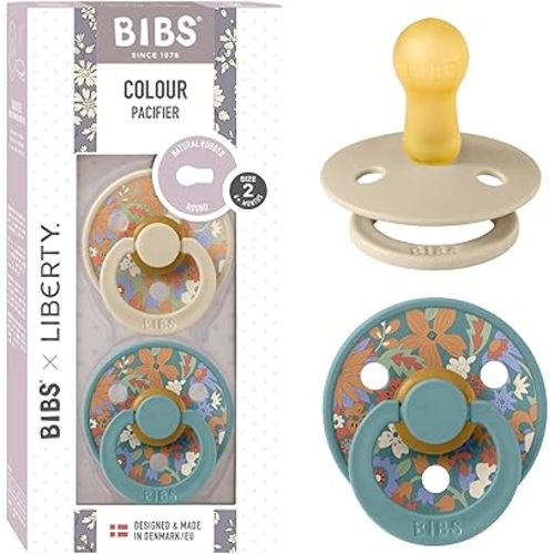 BIBS Colour Liberty Soother 2-Pack, BPA Free Dummy Pacifier, Round Nipple. Natural Rubber Latex, Made in Denmark, Size 2 (6-18 Months), June Blossom Vanilla Hush Mix