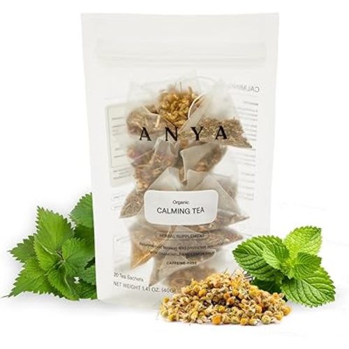 ANYA Calming tea, 20ct - Chamomile, Lemon Balm, Nettle leaf, Breastfeeding Safe, 100% Organic, Non-GMO, Gluten free, Biodegradable. Essential nutrients for Postpartum Moms Baby Shower Gifts