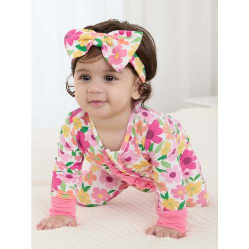 Bamboo Baby Boy/Girl Animal Printed 2-Way Zipper Anti Slip Long-sleeve Footie with/without Hairband Dark Pink