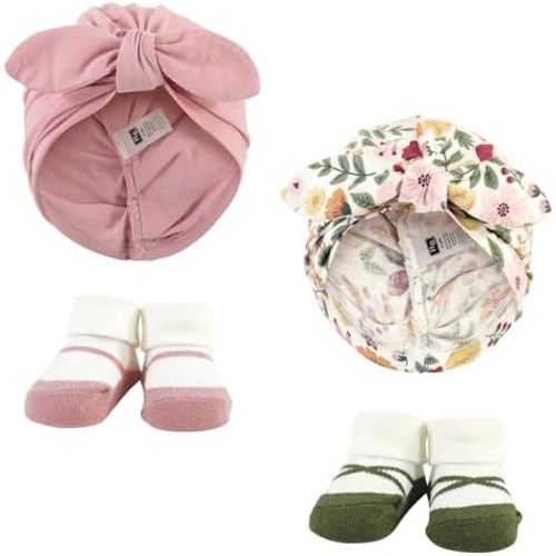 Hudson Baby Infant Girls Turban and Socks Set, One Size