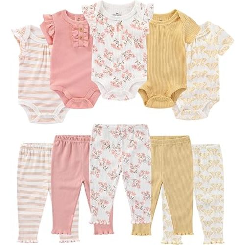 Baby Bodysuit and Pant Set Summer Ribbed Mix Match Infant Boy Girl Clothes Outfits