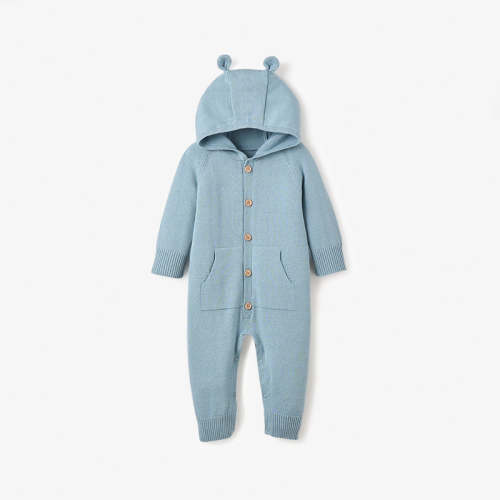 Blue Hooded Knit Jumpsuit BLUE / 6-9M