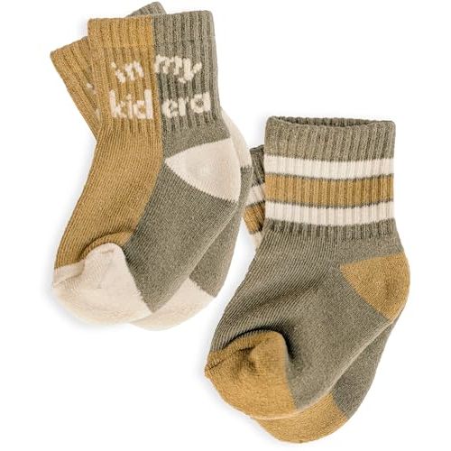 Lottie Dottie Baby & Toddler Half-Crew Cotton Socks 2-Pack | Checkered & Retro Stripe Unisex Novelty Socks
