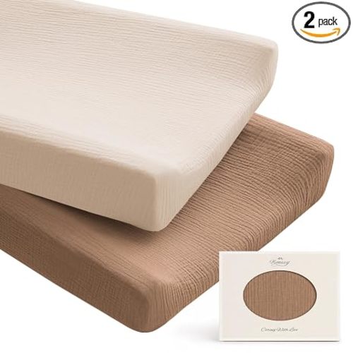 Konssy 100% Cotton Muslin Changing Pad Cover 2 Pack, 32"x16" Standard Fit