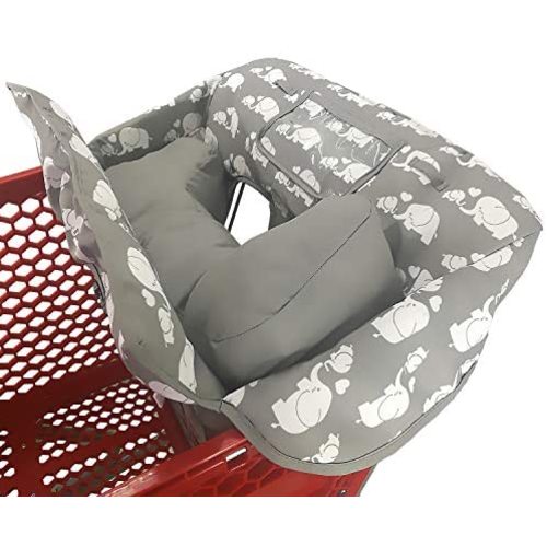 Soft Pillow Attached 2-in-1 Shopping Cart and High Chair Cover for Baby~Padded~Fold'n Roll Style~Portable with Free Carry Bag (Elephant)