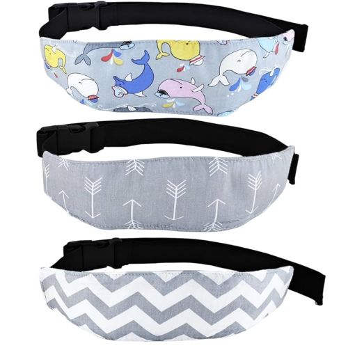 3 Pcs Head Support for Baby Car Seat Stroller Neck Relief Strap Headrest for Sleeping Traveling Head Holder for Toddler Kids Children Child Baby Infant-Grey
