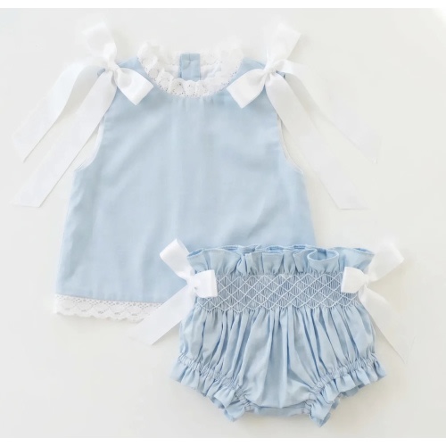 Blue Heirloom Smocked Diaper Set
