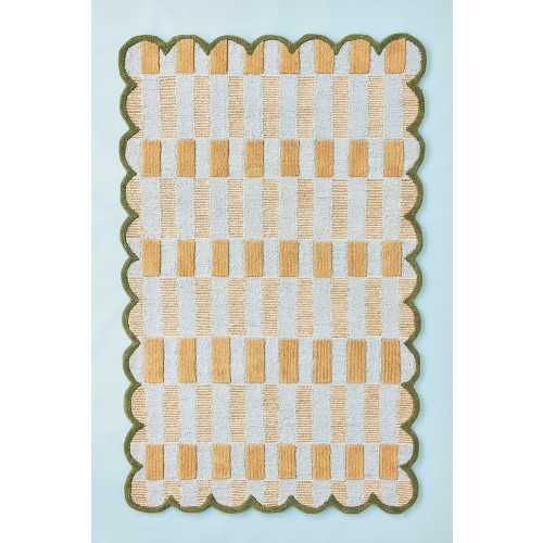 Matilda Plaid Blue Hand Tufted Wool 4x6 5x8 6x9 8x10 9x12 Rug, Modern Scallop Design Rug For Living Room, Bedroom, Office, Kids, Nursery....