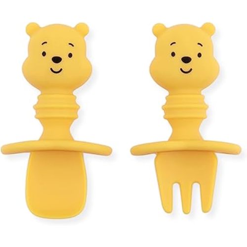 Bumkins Disney Baby Utensils Set, Chewtensils Silicone Spoons for Dipping, Self-Feeding, Baby Led Weaning, Trainer Learning First Stage Stage Eating, Fork and Spoon, Babies 6 Months, Winnie the Pooh