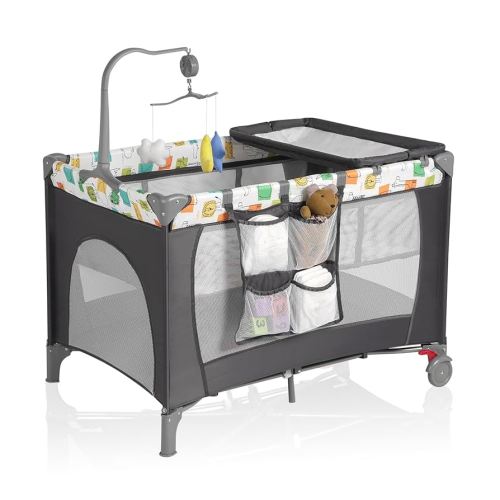 Pack and Play, Travel Crib, with Changing Table, Portable Pack and Play, with Carry Bag, Foldable, Portable Crib for Toddlers 1-3 (C-Cartoon)