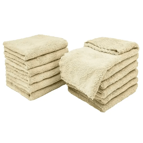 Kyapoo Baby Washcloths 12 Pack 12x12 Inches Microfiber Coral Fleece Extra Absorbent and Soft for Newborns, Infants and Toddlers-Brown