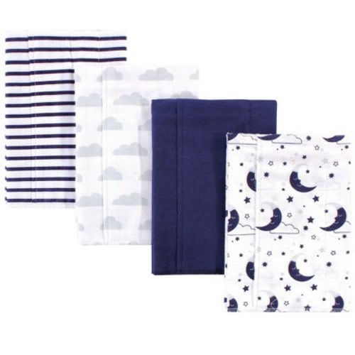 Hudson Baby Infant Cotton Flannel Burp Cloth 4pk Set, Moon, One Size