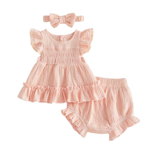 Kavousa Toddler Baby Girl Summer Clothes Ruffle Short Sleeve Shirt Top Bloomers Short Set 2 Piece Cute Baby Girl Outfit