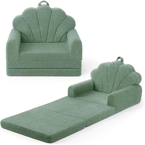 Blissful Diary Green Kids Couch for Reading | Soft | 2-in-1 | Sofa, Lounger | Shell Designs
