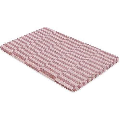 Babyletto Muslin Baby Bassinet Sheets for Girls & Boys - GOTS Certified Breathable Organic Cotton Cover - 360° Fitted, Soft & Cozy Rectangle Bedside Bassinet Sheets, Maroon Offset Stripe