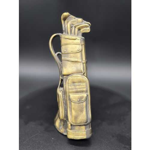 Vintage Golf Bag Figurine | Brass-Tone Golfer Decor | Mid-Century Sports Collectible