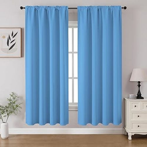 CUCRAF Light Blue Blackout Curtains 63 inch Length 2 Panels Set, Rod Pocket Room Darkening Drapes for Bedroom Living Room, Insulated Thermal Light Blocking Window Curtain (W52 x L63 Inch)