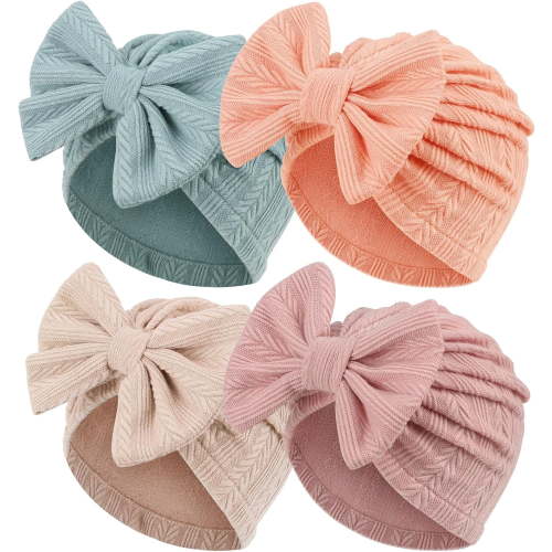 Newborn Baby Girl Hats with Bow Toddler Infant Beanie Cap Newborn Hospital Hats for Baby Girl Kid 3-12 Months