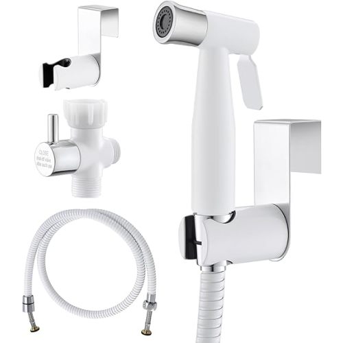 Purrfectzone Bidet Sprayer for Toilet, Bidet Sprayer for Feminine Wash, Premium Stainless Steel Jet Spray for Toilet, Wall-Mounted or Toilet Tank Mounted - White/Chrome